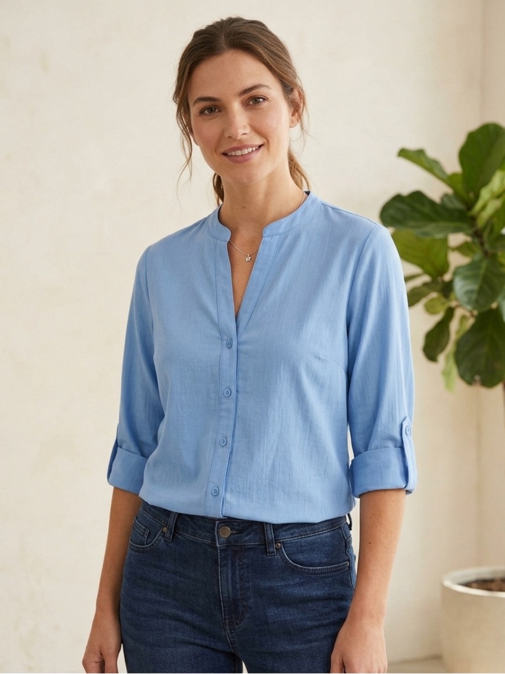 Mario Serrani Women's Button Front Blouse, Blue, Size Small